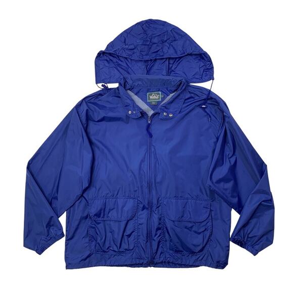 Vintage Woolrich Jacket Mens L Large Navy Windbreaker Lightweight Hooded Rain - Picture 1 of 11